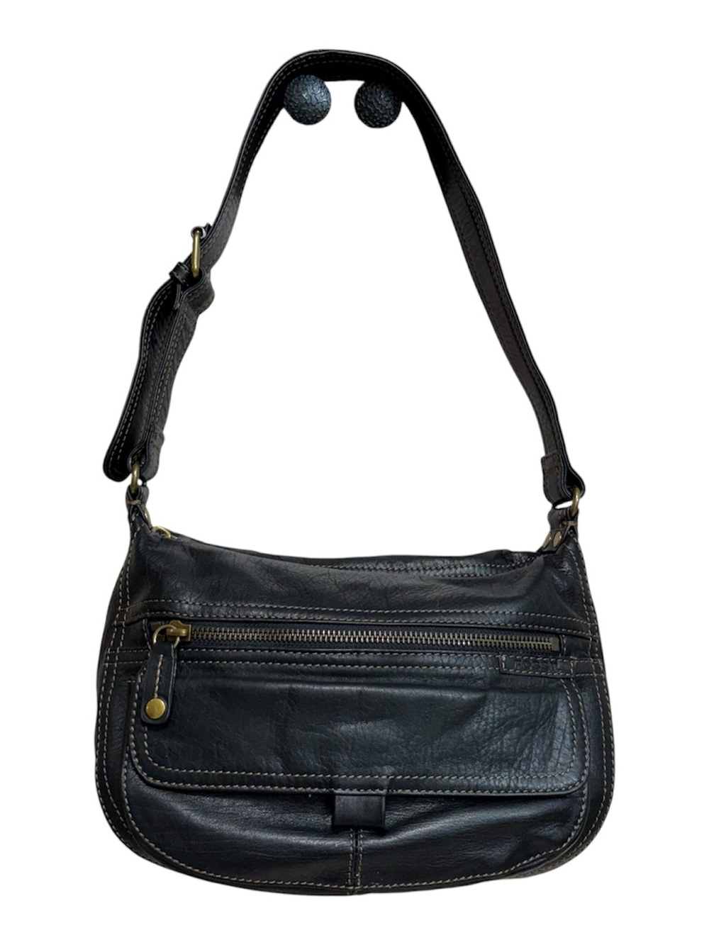 VTG Fossil Black Leather Hobo Y2K Shoulder Bag